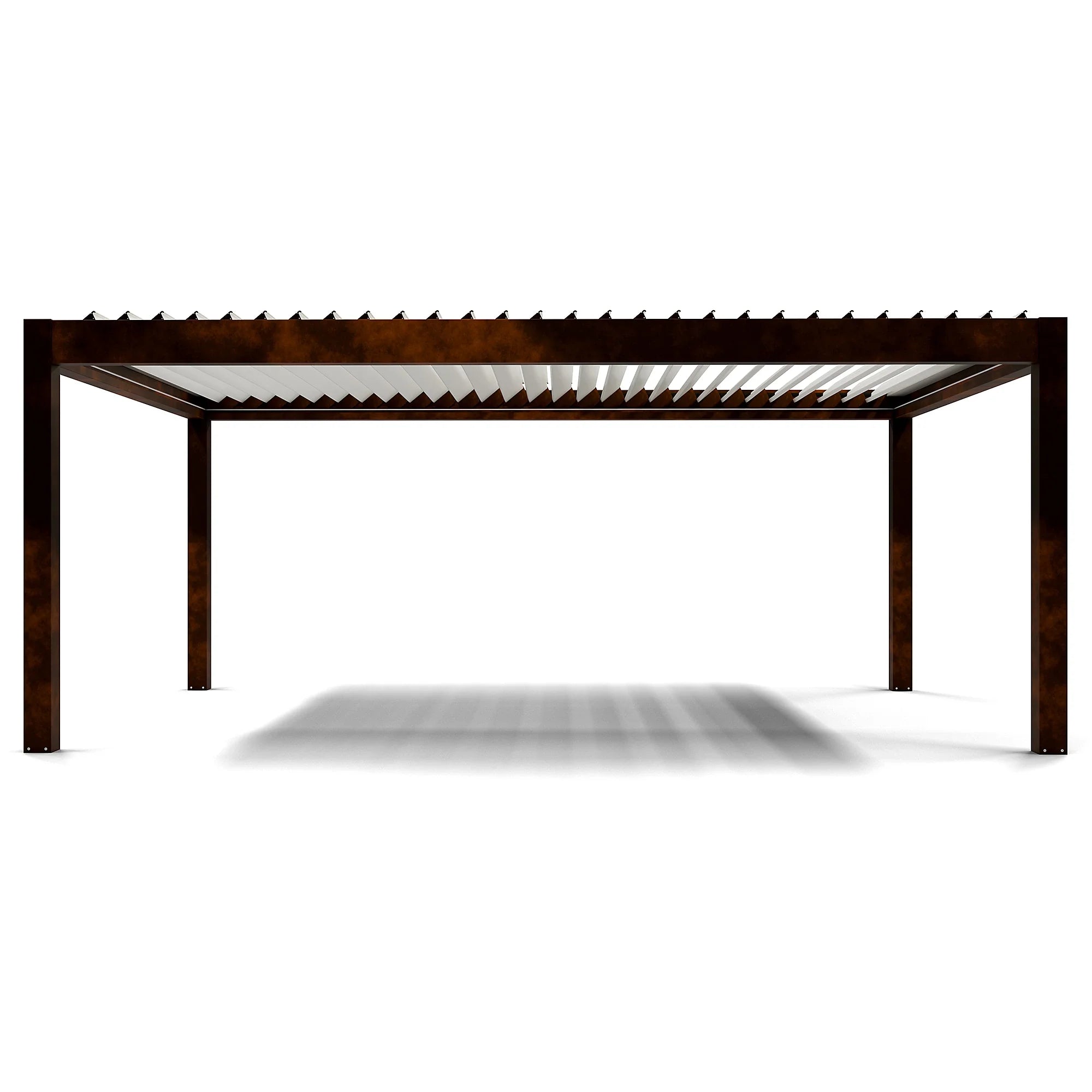 Pergola bioclimatique autoportante motorisée aluminium  4 x 6 m coloris rouille lames blanches avec LED