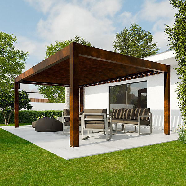 Pergola bioclimatique autoportante motorisée aluminium 4 x 6 m coloris rouille avec LED