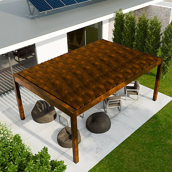 Pergola bioclimatique autoportante motorisée aluminium 4 x 6 m coloris rouille avec LED