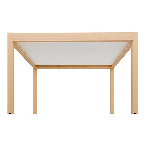 Pergola bioclimatique autoportante motorisée aluminium 4 x 6 m coloris chêne clair avec LED