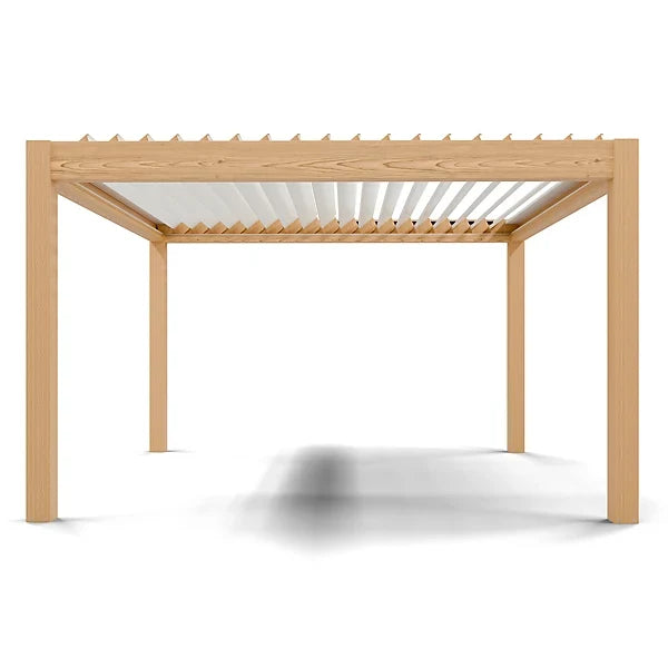 Pergola bioclimatique autoportante motorisée aluminium 4 x 6 m coloris chêne clair avec LED