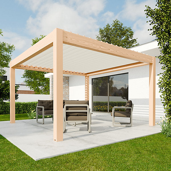 Pergola bioclimatique autoportante motorisée aluminium 4 x 6 m coloris chêne clair avec LED