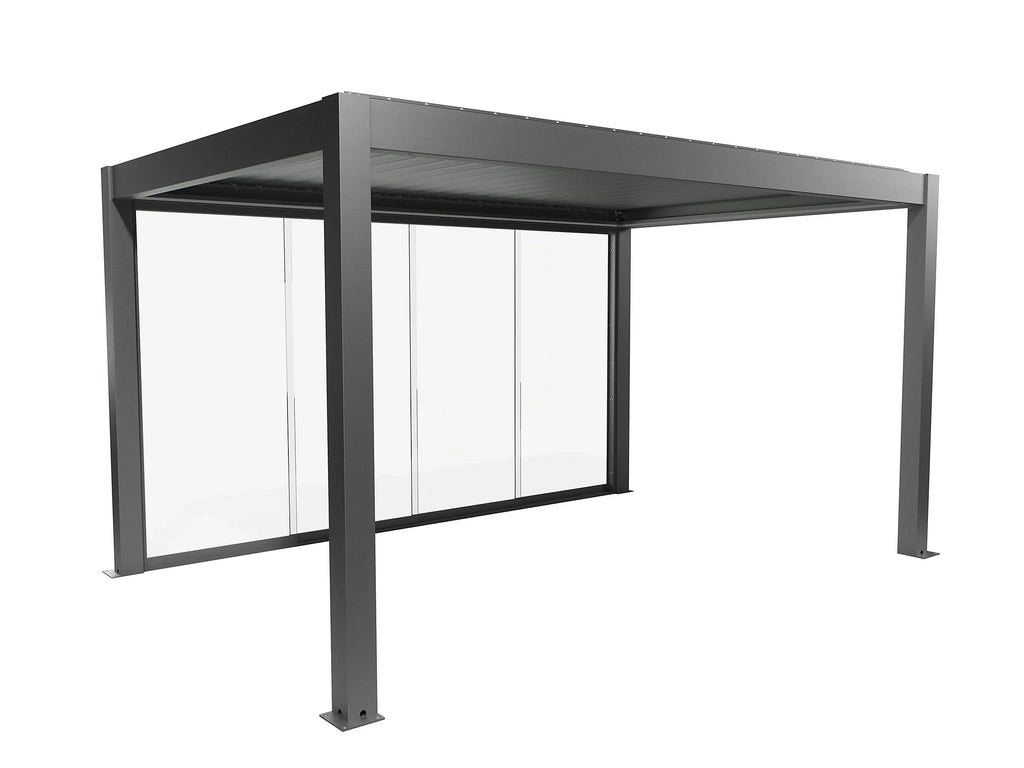 Paroi coulissante latérale pour pergola bioclimatique en verre, gris quartz 3m
