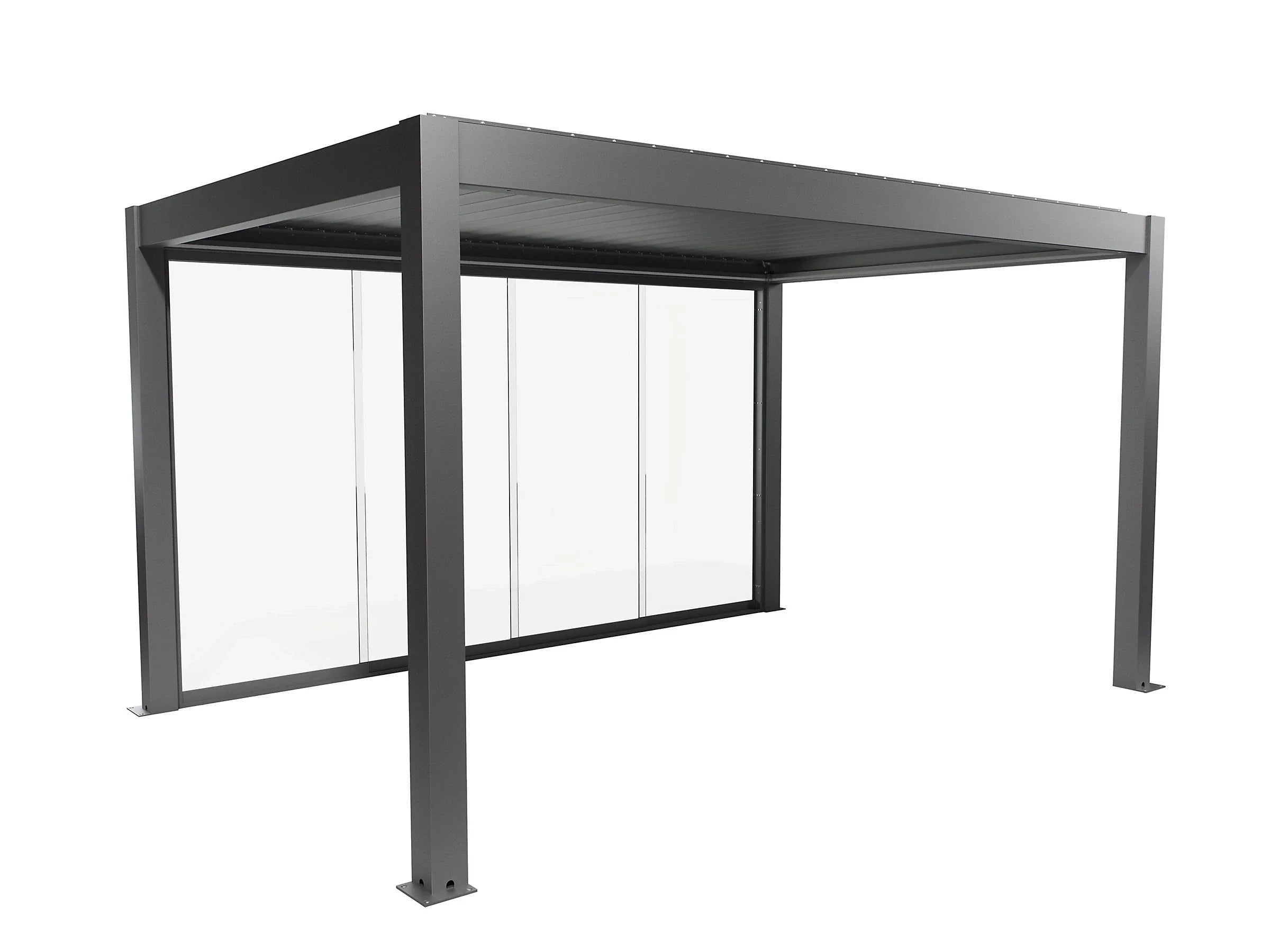 Paroi coulissante latérale pour pergola bioclimatique en verre, gris quartz 3m