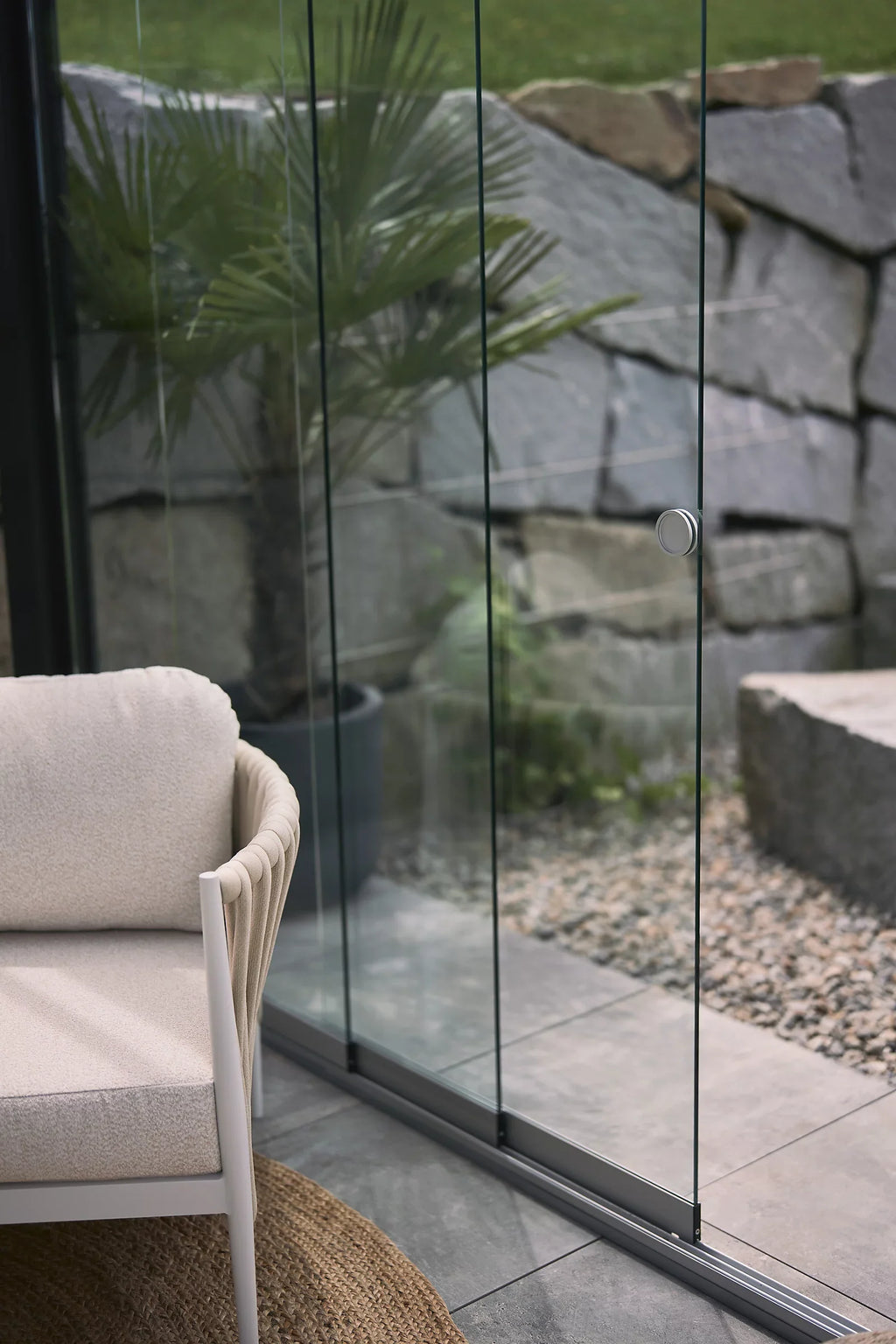 Paroi coulissante latérale pour pergola bioclimatique en verre, gris quartz 3m