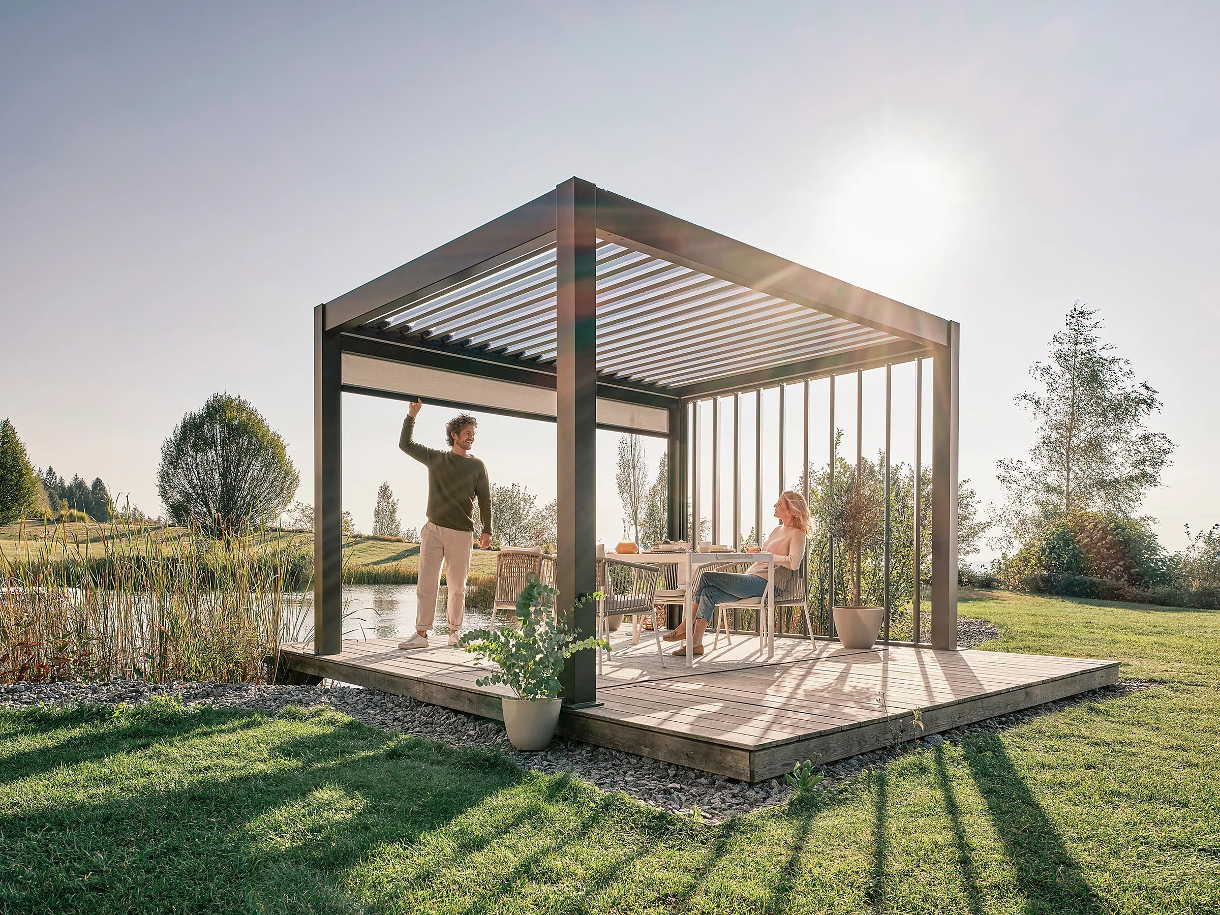 Paroi latérale à lamelles pour pergola 3m gris