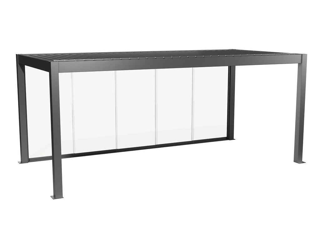 Paroi coulissante latérale pour pergola bioclimatique grise en verre, blanc 4m