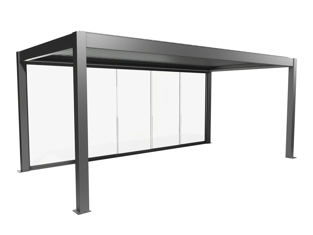 Paroi coulissante latérale pour pergola bioclimatique grise en verre, blanc 4m