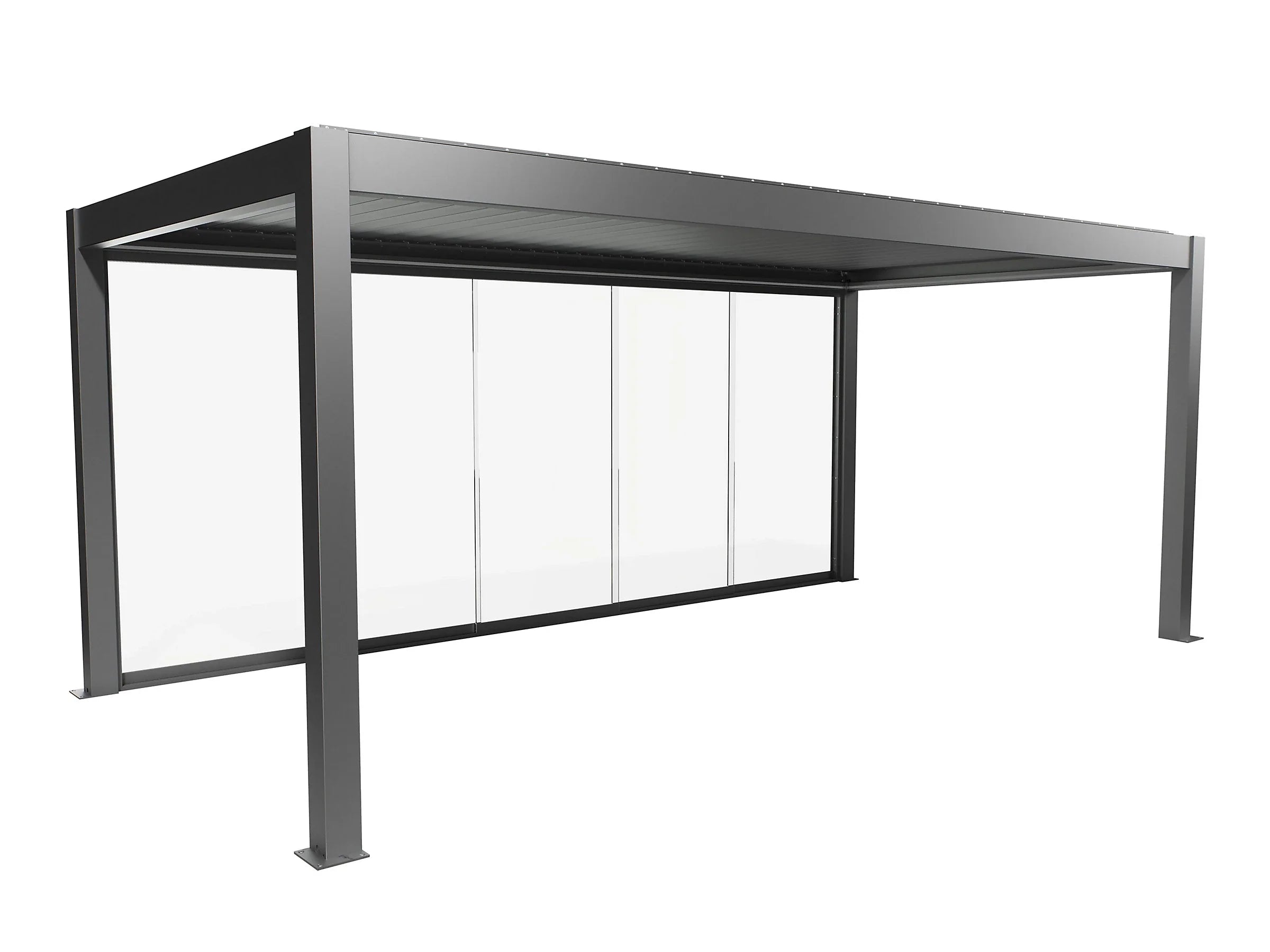 Paroi coulissante latérale pour pergola bioclimatique grise en verre, blanc 4m
