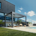 Pergola bioclimatique autoportée aluminium gris métallique toit en argent Biohort 4 x 3 m