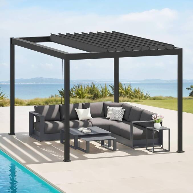 Pergola bioclimatique rétractable Gris 4 x 3 m