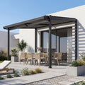 Pergola bioclimatique autoportante aluminium et acier gris 4 x 3 m toit incliné