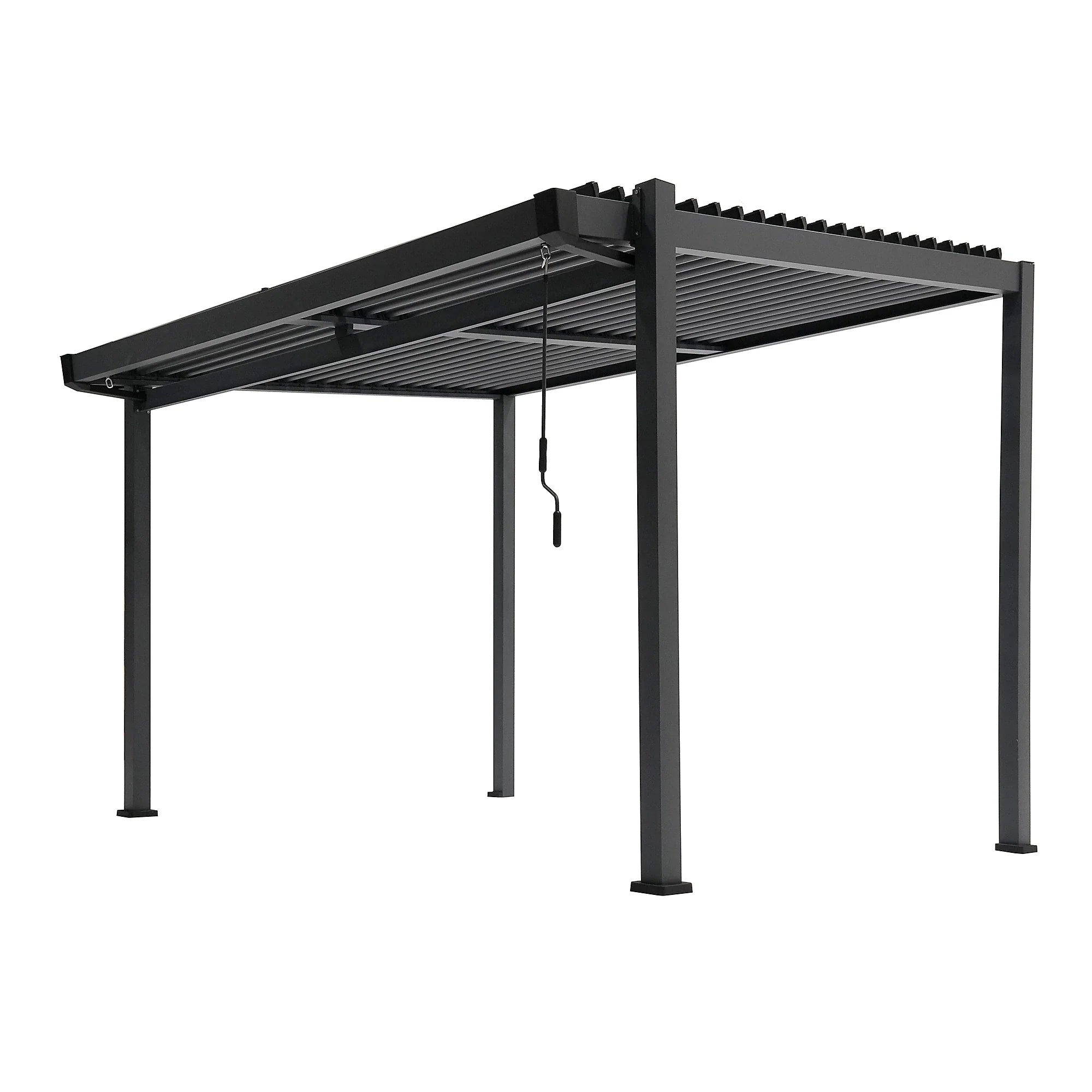 Pergola bioclimatique autoportante aluminium et acier gris 4 x 3 m toit incliné