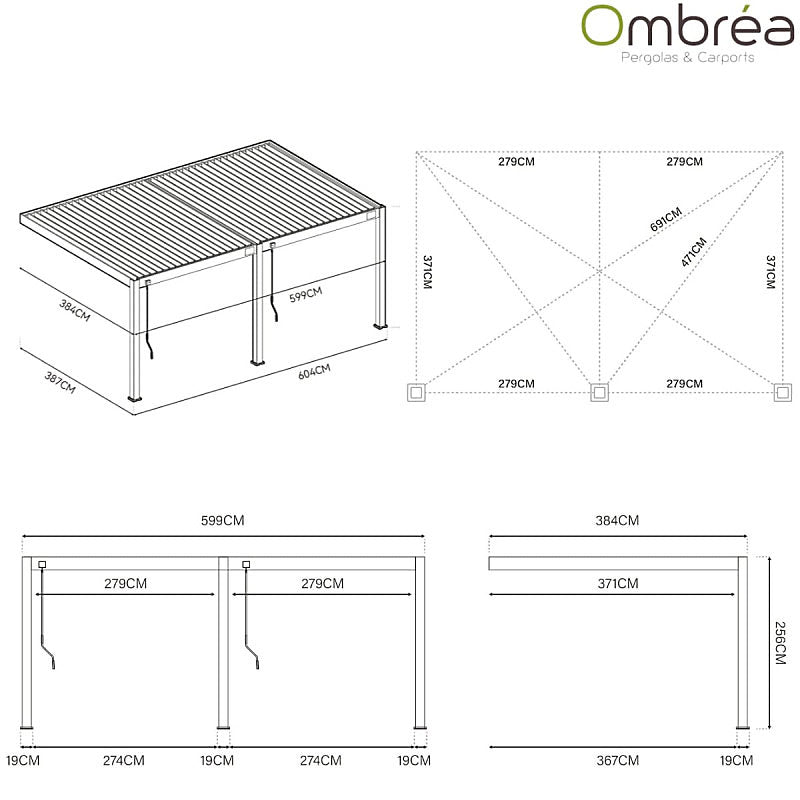Pergola bioclimatique Ombréa VS adossée 4x6M - V2 - Anthracite