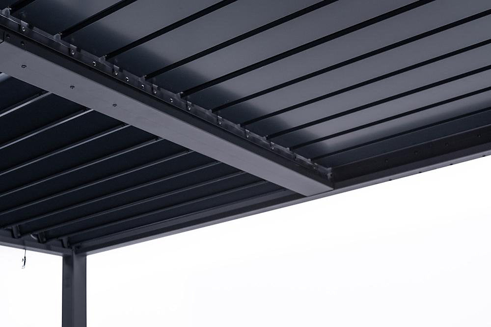 Pergola bioclimatique autoportée 4x3m aluminium gris - Lames orientables