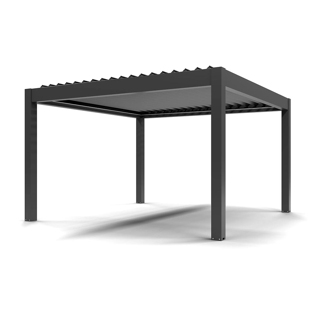Pergola bioclimatique autoportante motorisée aluminium 4 x 4 m gris anthracite 7016 avec LED