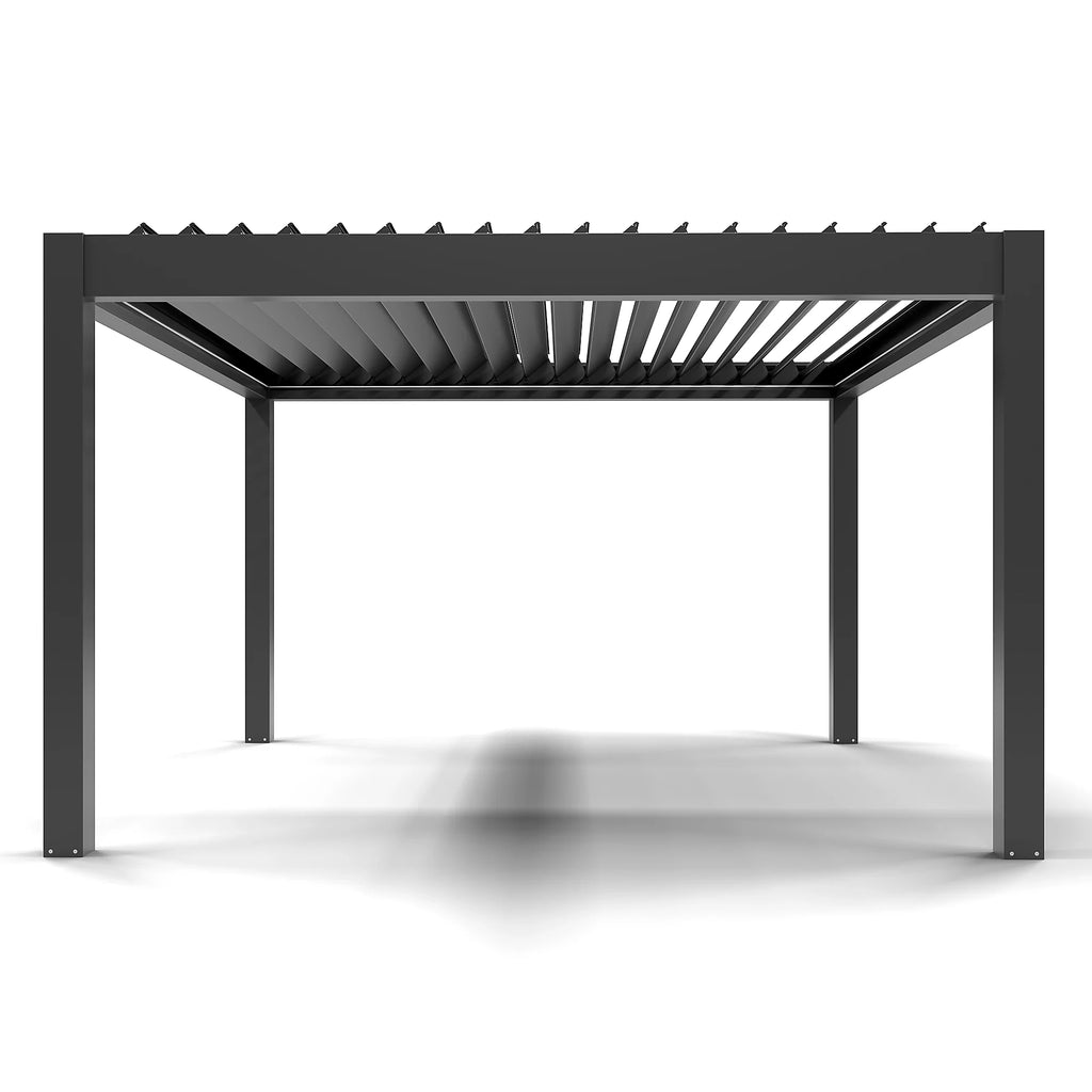 Pergola bioclimatique autoportante motorisée aluminium 4 x 4 m gris anthracite 7016 avec LED