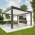 Pergola bioclimatique autoportante motorisée aluminium 4 x 4 m gris anthracite 7016 lames blanches avec LED