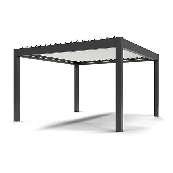 Pergola bioclimatique autoportante motorisée aluminium 4 x 4 m gris anthracite 7016 lames blanches avec LED