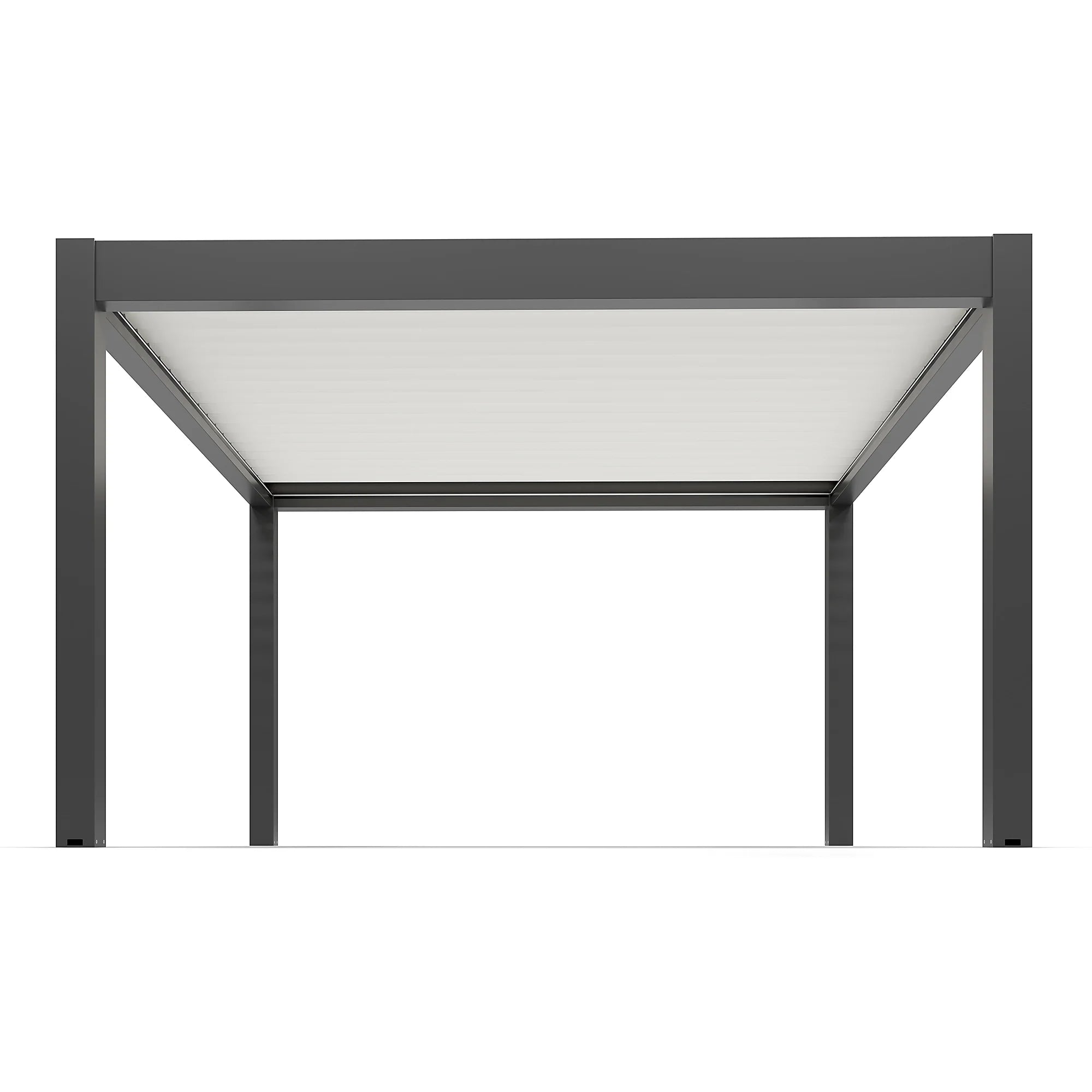 Pergola bioclimatique autoportante motorisée aluminium 4 x 4 m gris anthracite 7016 lames blanches avec LED