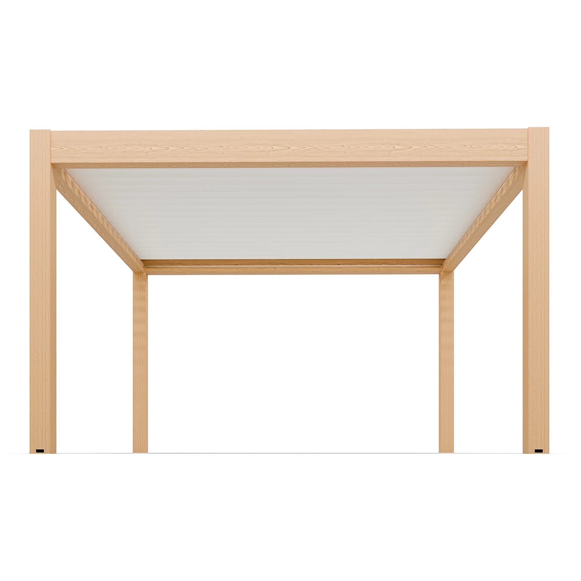 Pergola bioclimatique autoportante motorisée aluminium 4 x 4 m coloris chêne clair lames blanches avec LED