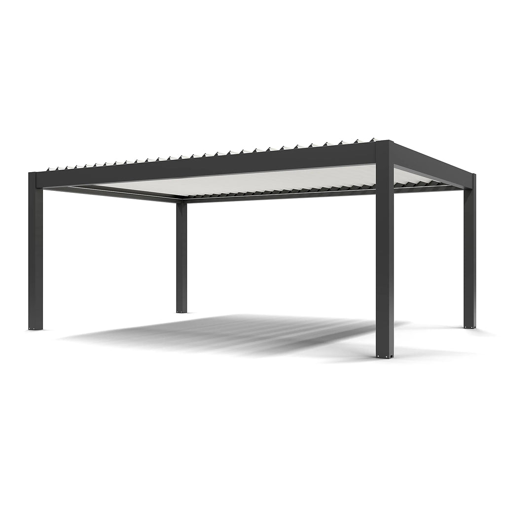 Pergola bioclimatique autoportante motorisée aluminium  4 x 6 m gris anthracite 7016 lames blanches avec LED
