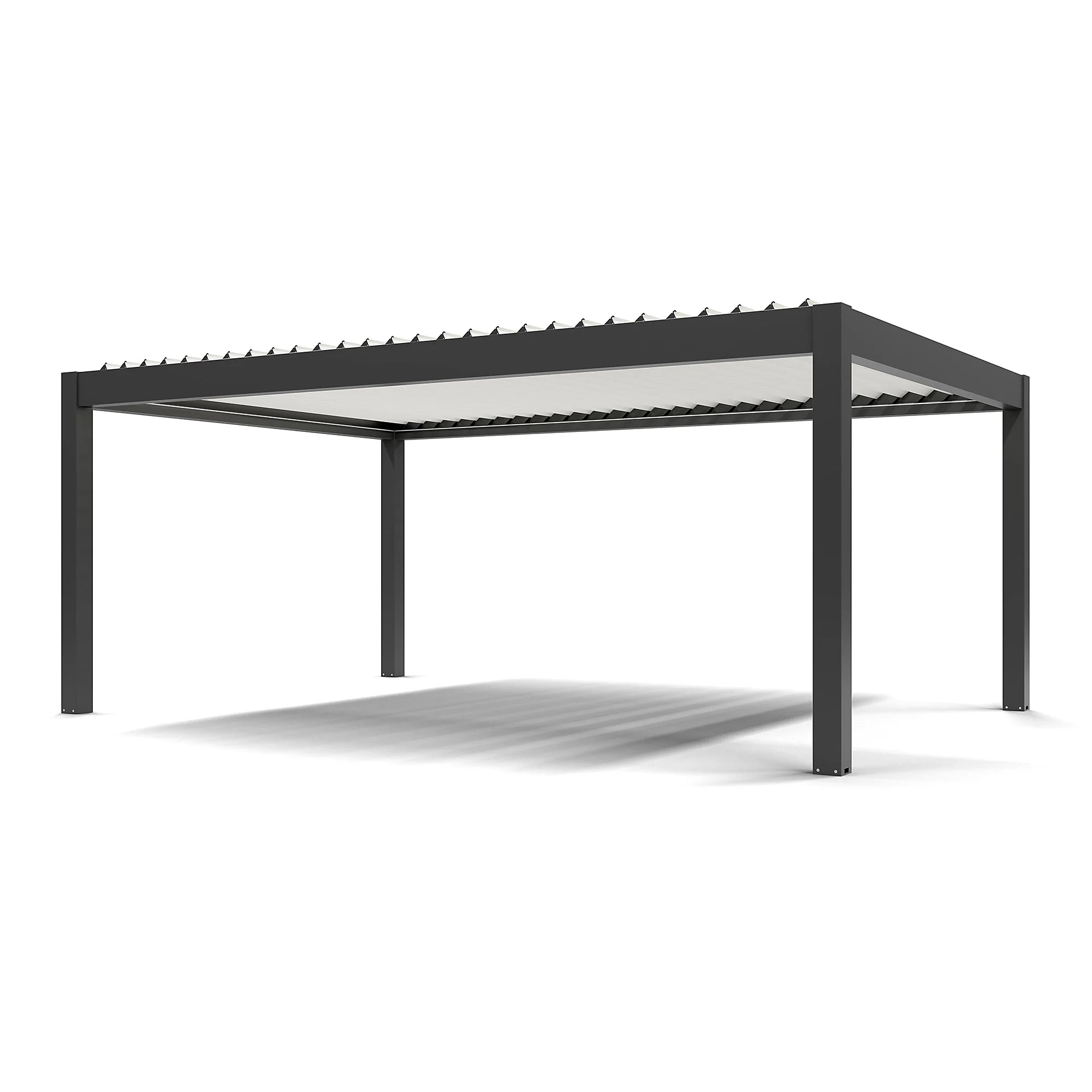 Pergola bioclimatique autoportante motorisée aluminium  4 x 6 m gris anthracite 7016 lames blanches avec LED