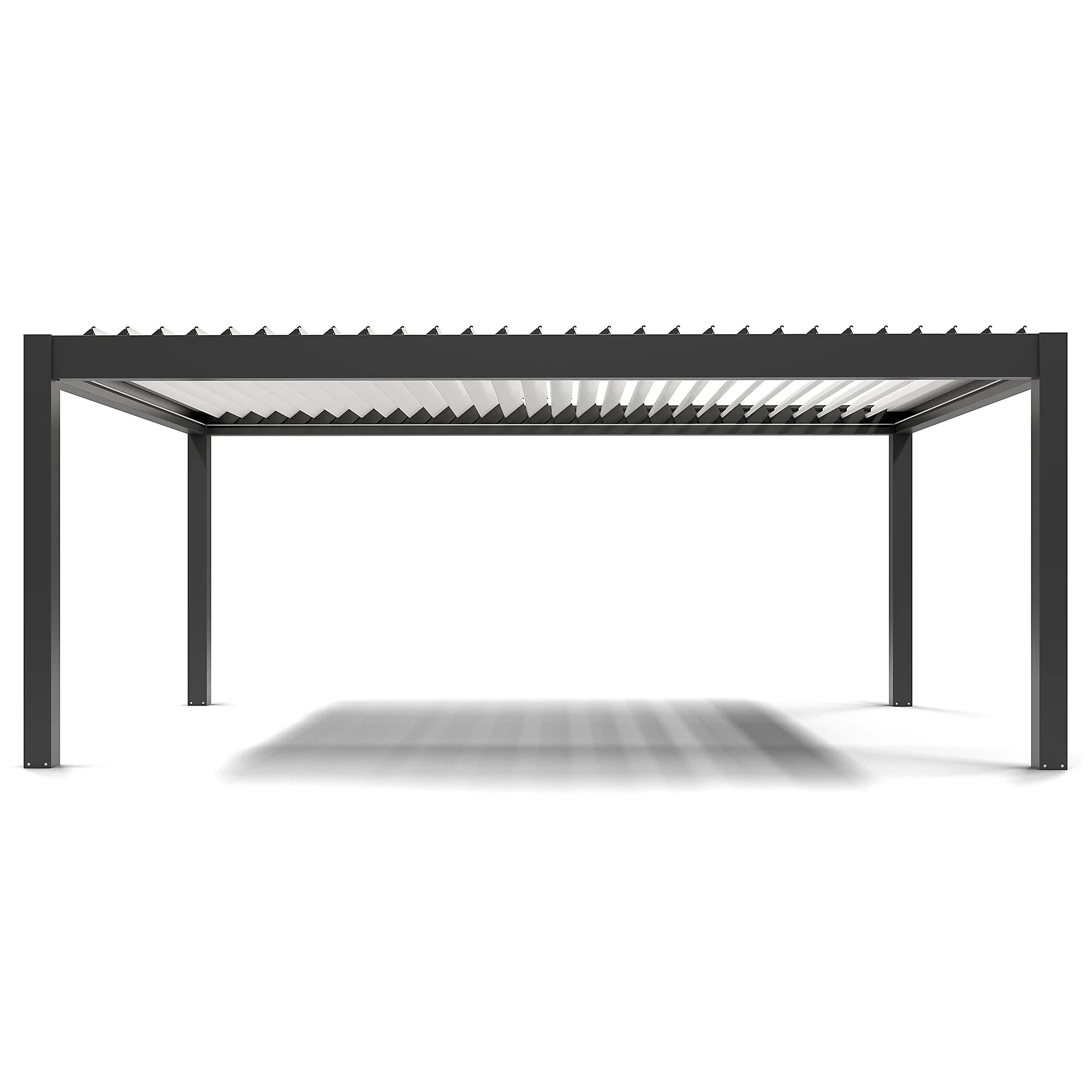 Pergola bioclimatique autoportante motorisée aluminium  4 x 6 m gris anthracite 7016 lames blanches avec LED