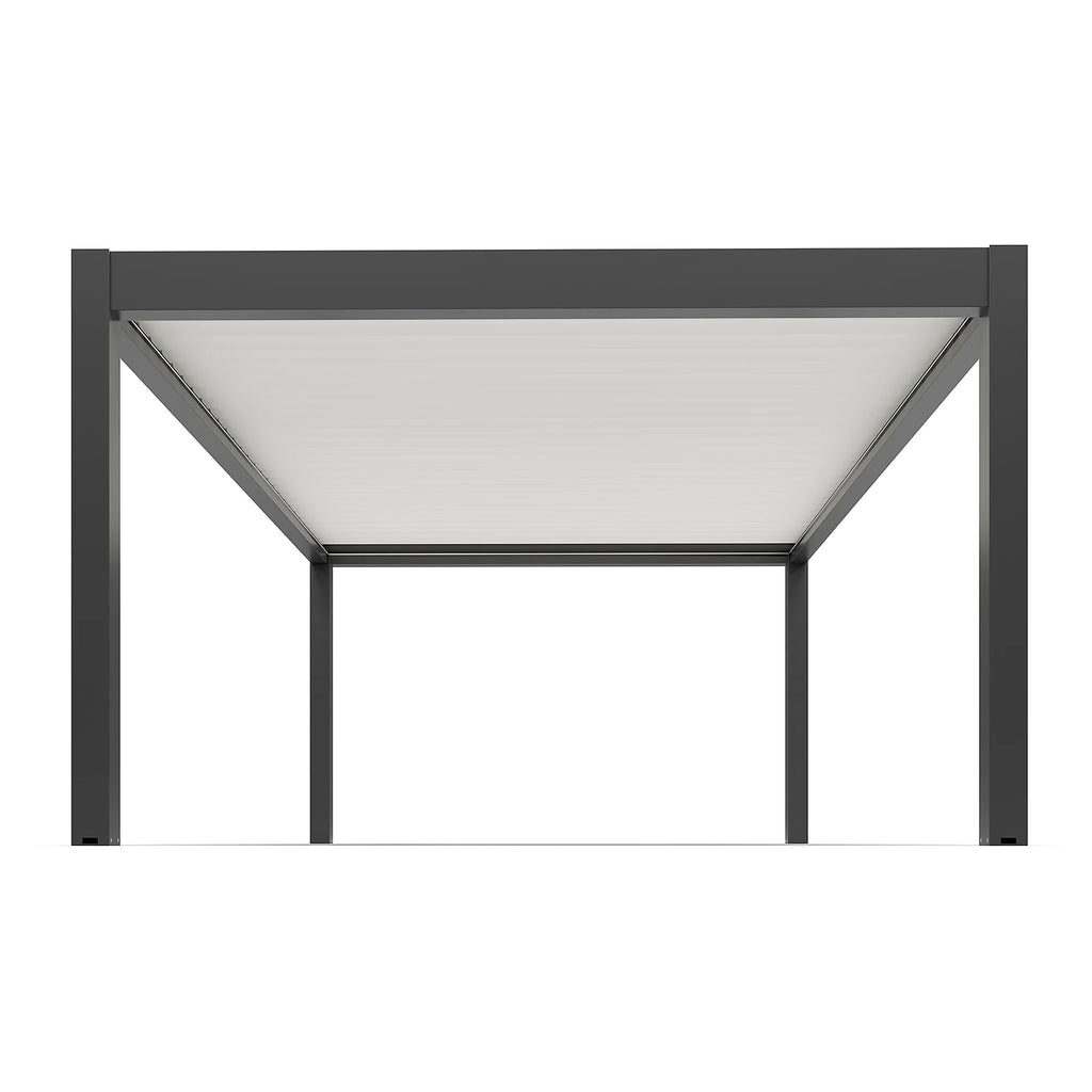 Pergola bioclimatique autoportante motorisée aluminium  4 x 6 m gris anthracite 7016 lames blanches avec LED
