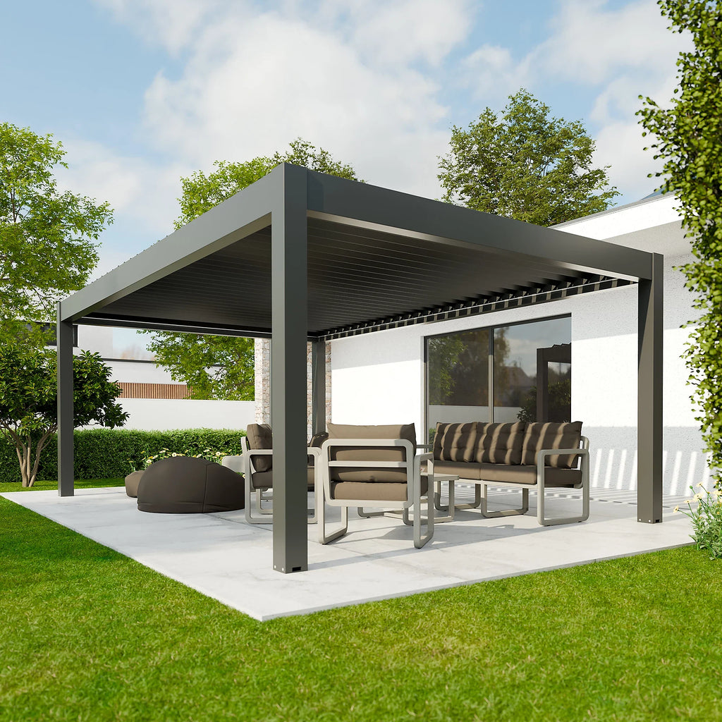 Pergola bioclimatique autoportante motorisée aluminium 4 x 6 m gris anthracite 7016 avec LED