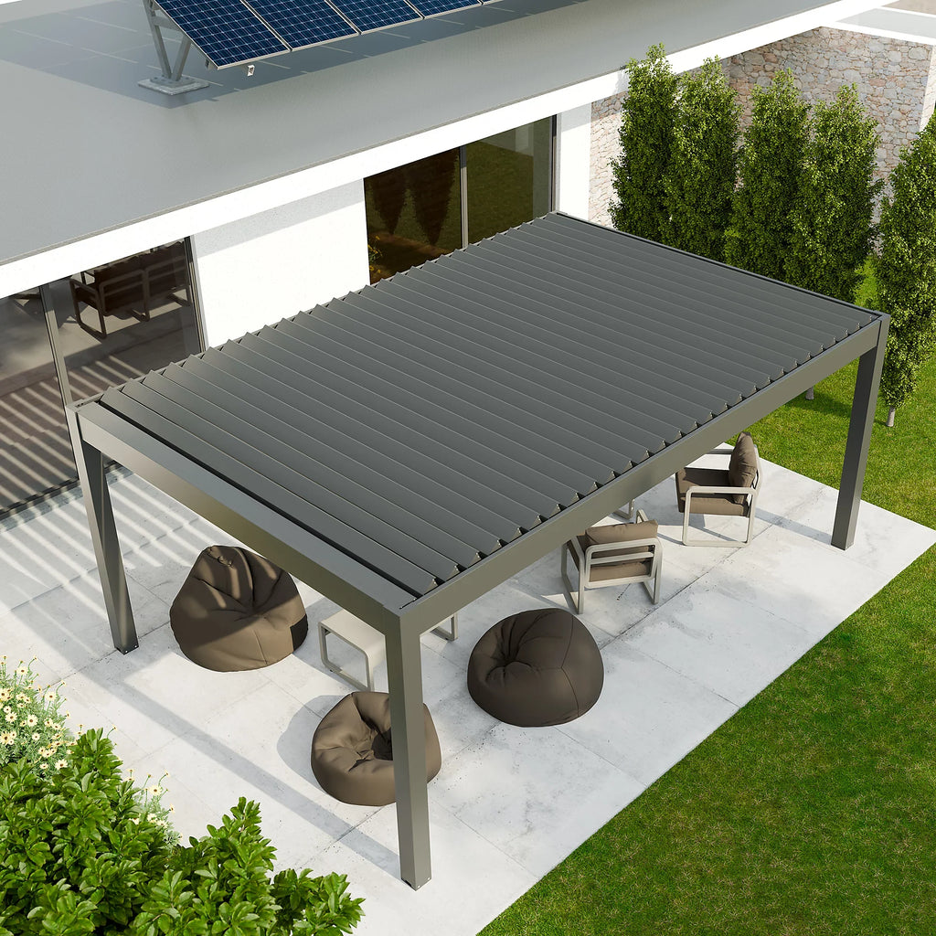 Pergola bioclimatique autoportante motorisée aluminium 4 x 6 m gris anthracite 7016 avec LED